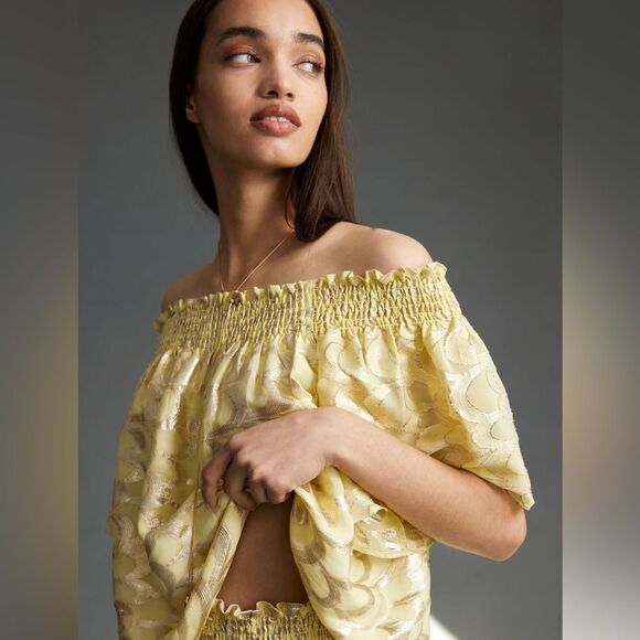 Anthropologie Delfi Collective Silk Metallic Blouse NWT - Picture 10 of 11